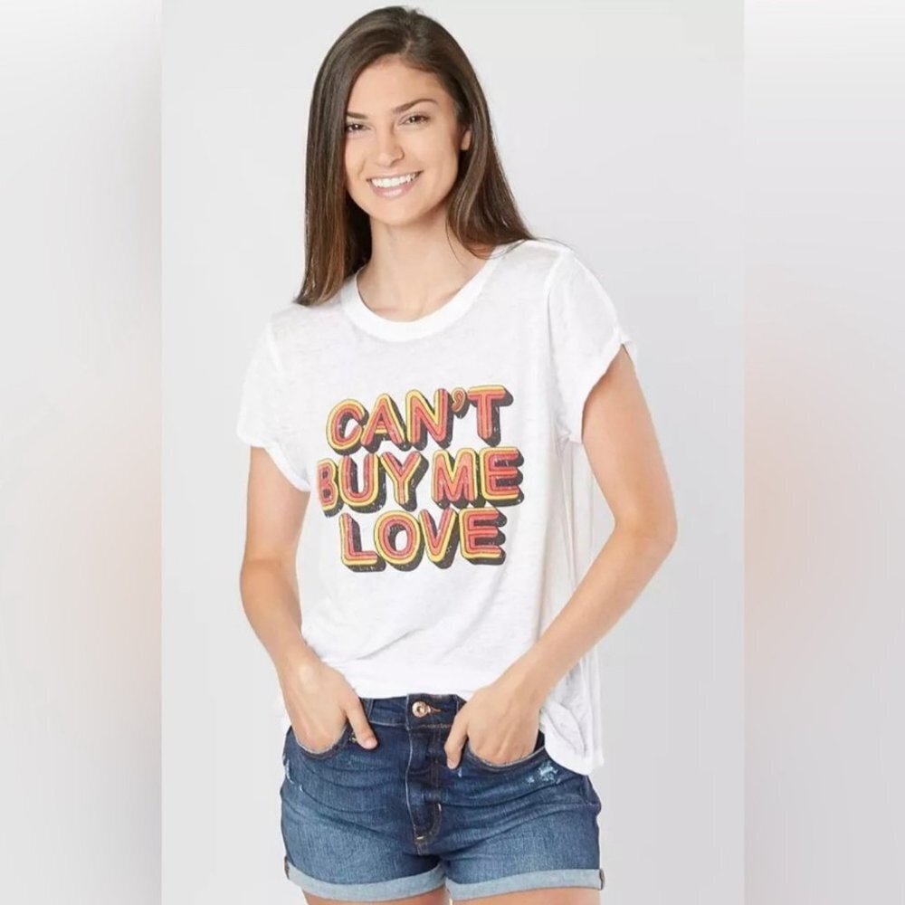 NWT Recycled Karma Can't Buy Me Love White Graphic Cotton Oversized T-Shirt XS - Picture 1 of 7